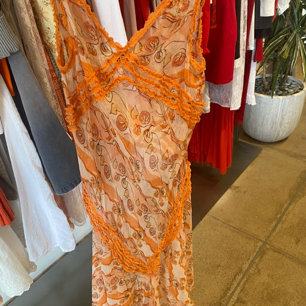 100% silk orange sundress sheer with slip